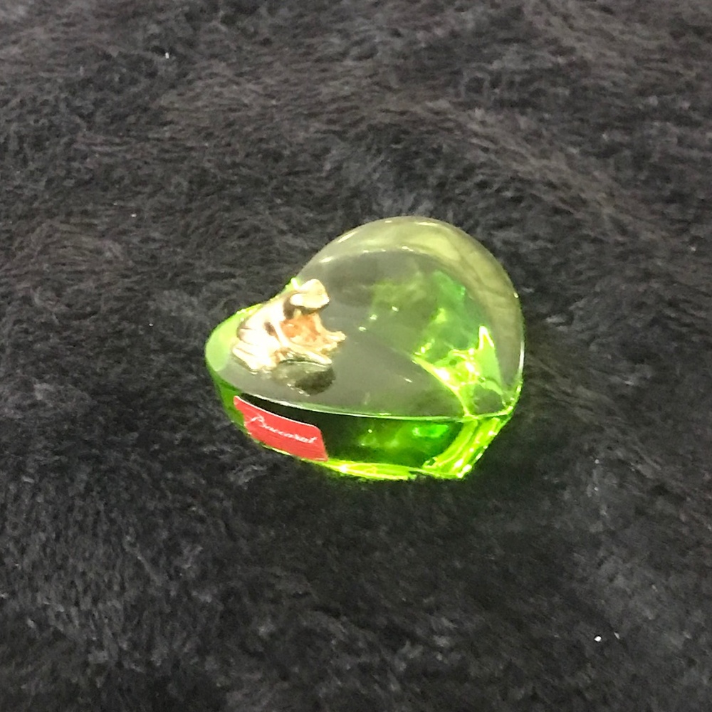 Baccarat Crystal Peridot Green, Heart shape Lilly pad with Gold Plated Frog